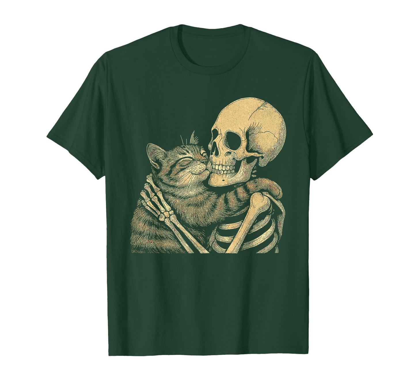 Skeleton Hugging Cat Funny Halloween Spooky Outfit T-Shirt