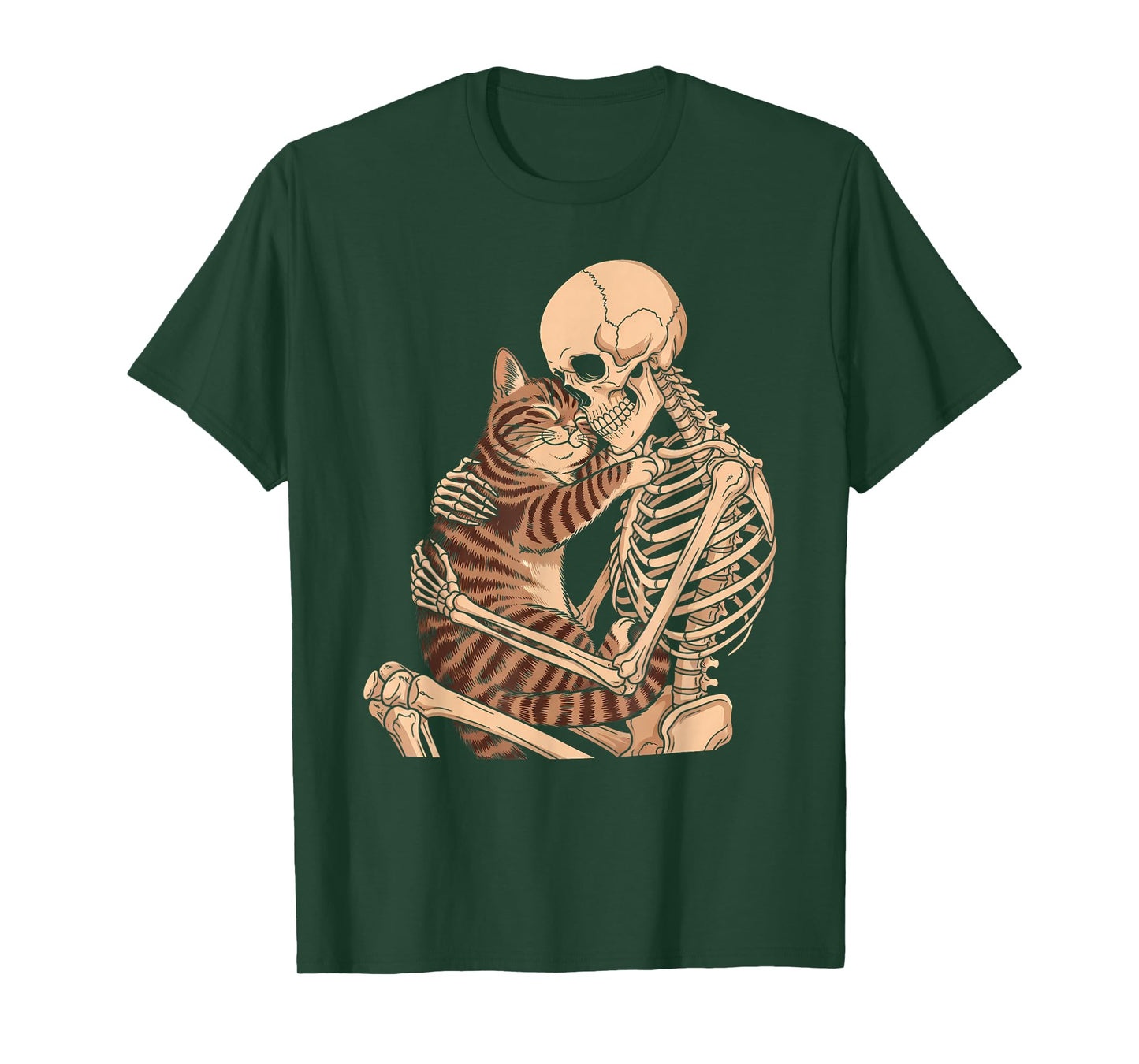 Funny Skeleton Hugging Cat Halloween Kitty Lover Cat Mom Dad T-Shirt