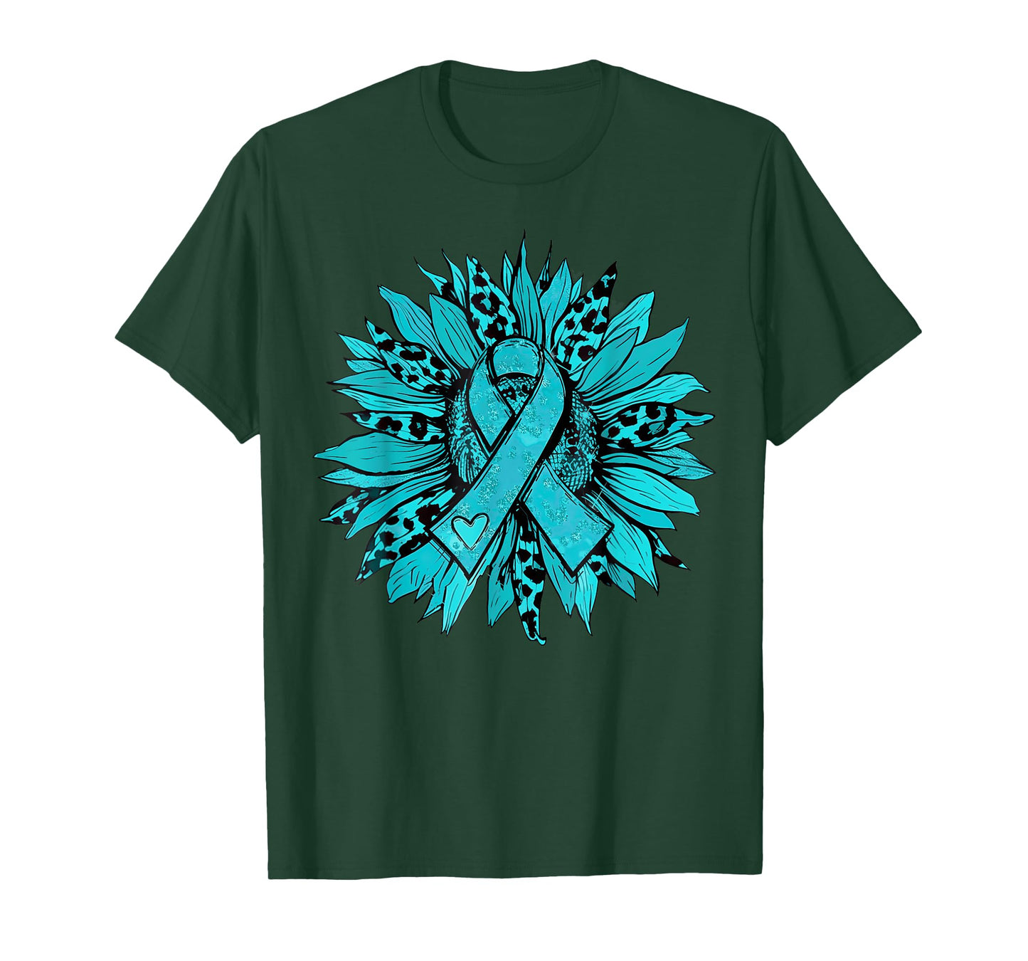 Sunflower Teal Cervical Cancer Awareness Women Girls Warrior T-Shirt