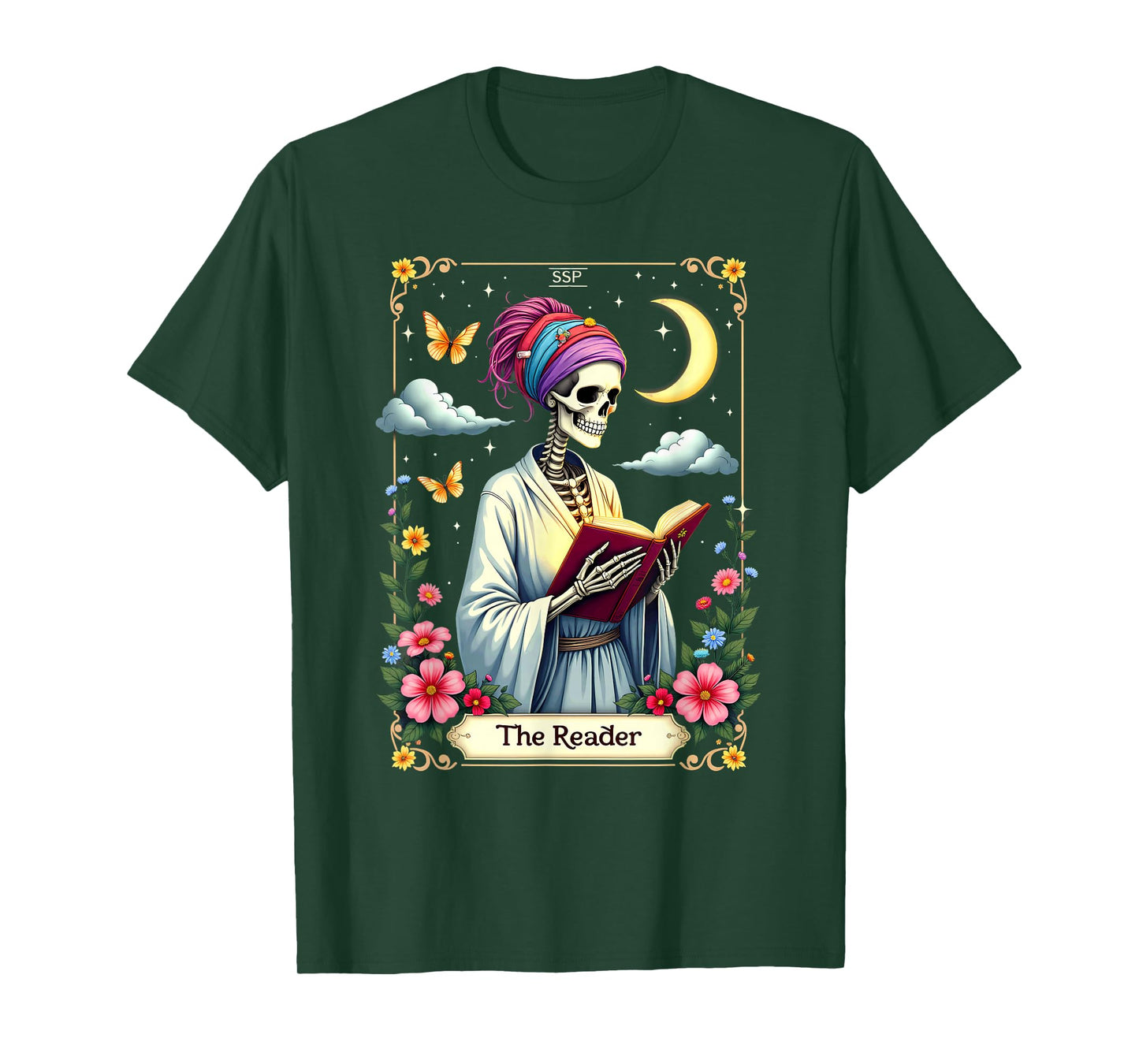 The Reader Tarot Card Skeleton Reading Book Halloween T-Shirt