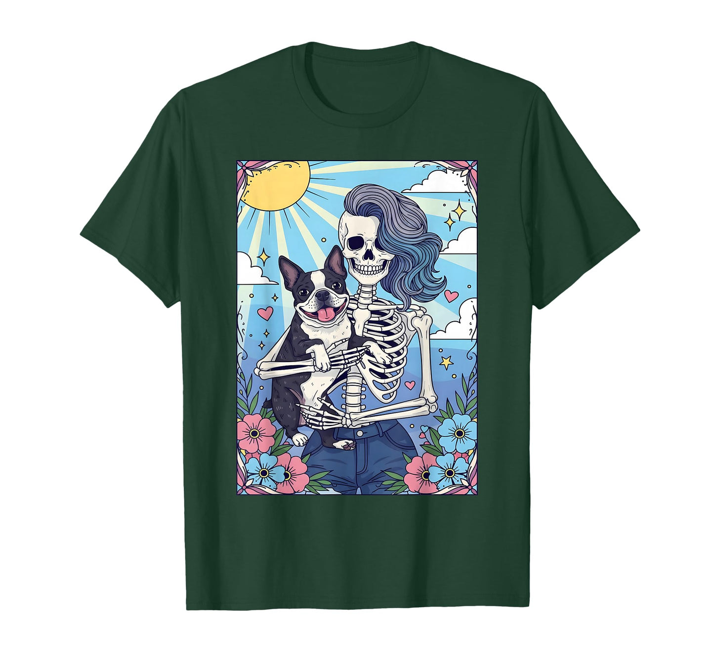Boston Terrier Dog Tarot Card Halloween Costume Skeleton T-Shirt