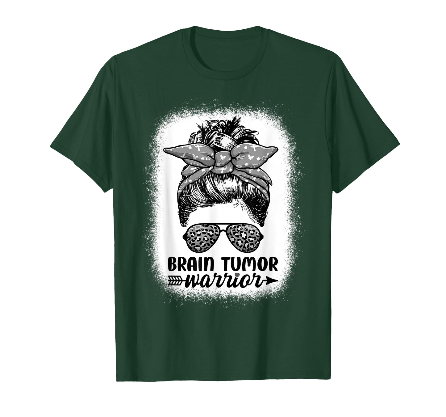 Brain Tumor Warrior Messy Bun Women - Brain Tumor Awareness T-Shirt