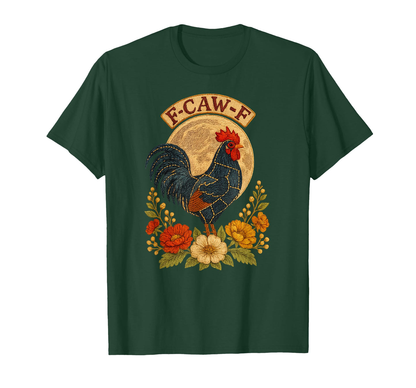 F-CAW-F Rooster Chicken Boho Flowers Patchwork Style Vintage T-Shirt