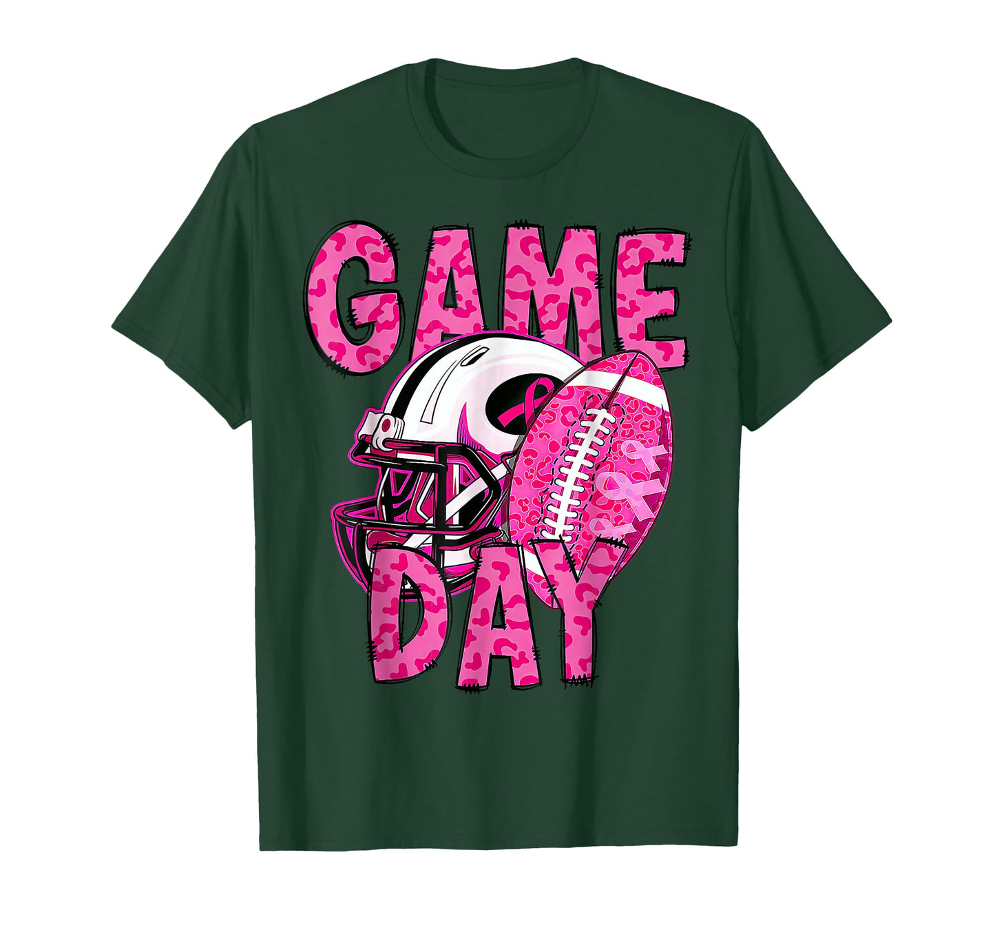 Leopard Game Day Pink American Football Breast Cancer T-Shirt