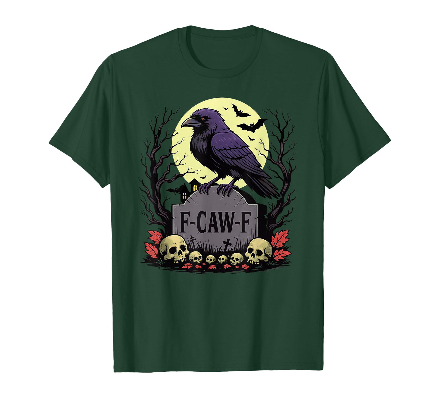 F-CAW-F Crow Gothic Black Bird Skull Tombstone Halloween T-Shirt