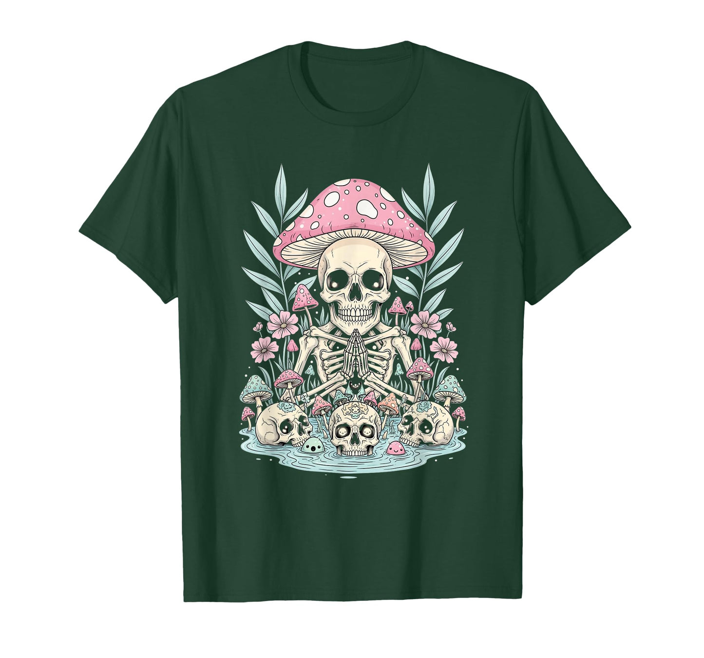 Skeleton with Mushrooms Cool Halloween Artwork T-Shirt