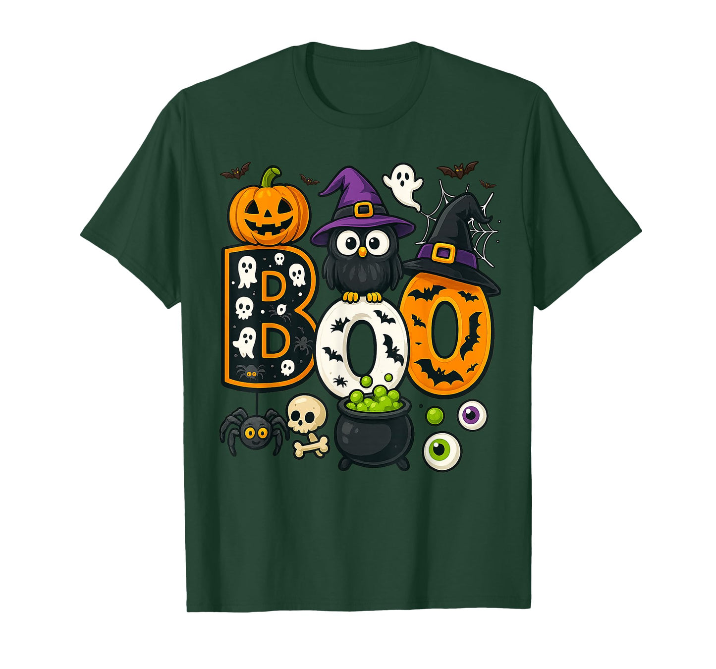 Boo Creepy Owl Pumpkin Ghost Halloween Men Women Kids T-Shirt