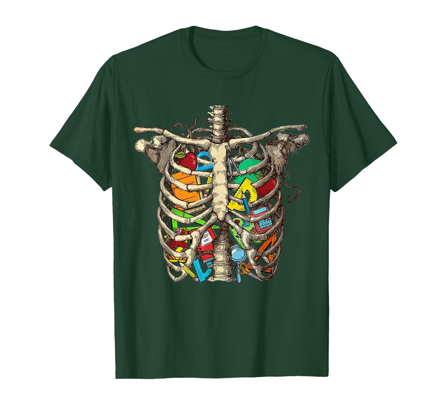 Spooky Teacher Skeleton Bones with Books Halloween Retro T-Shirt