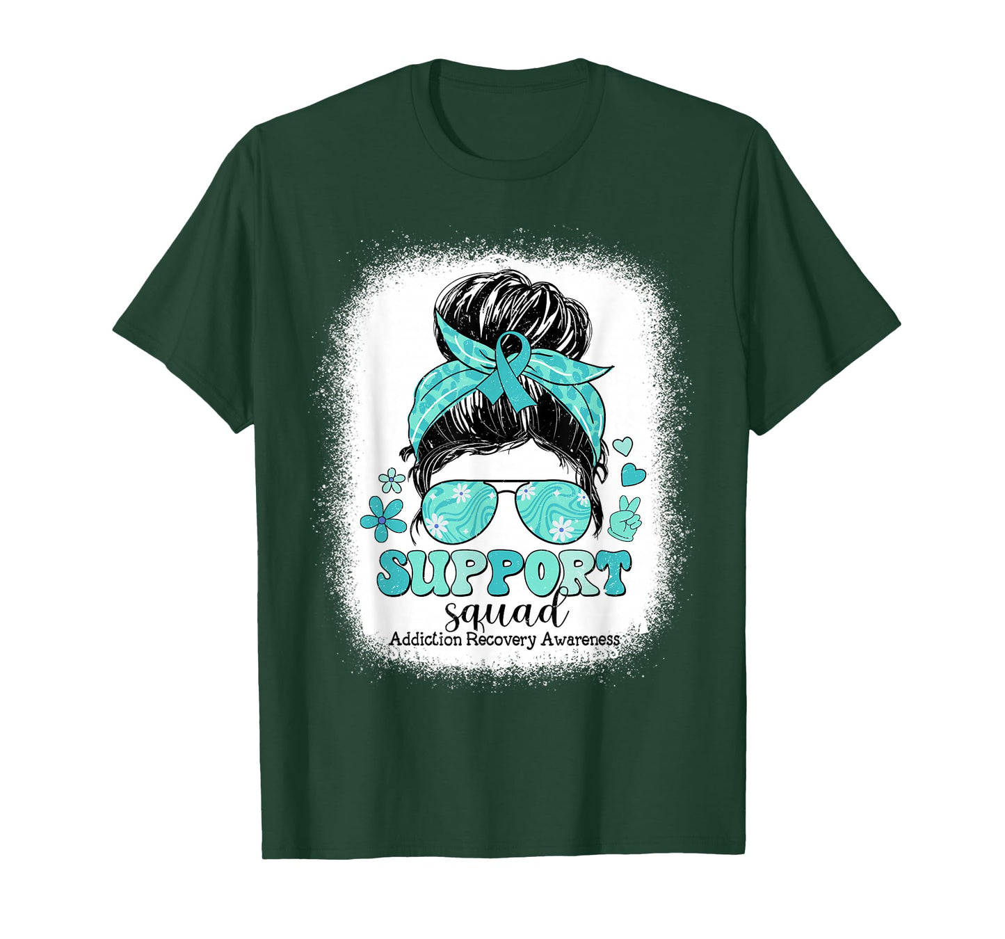 Groovy Support Squad Messy Bun Addiction Recovery Awareness T-Shirt