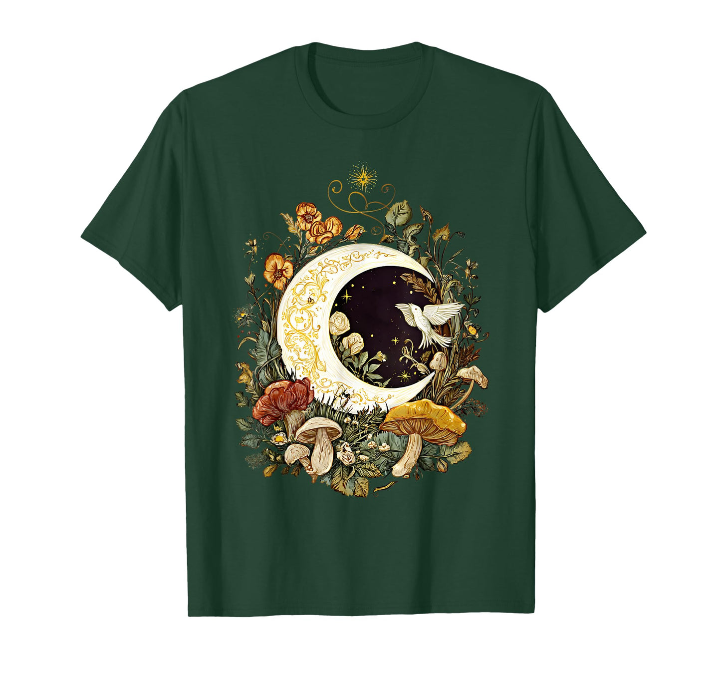 Halloween Aesthetic Crescent Moon Floral Mushroom Nature T-Shirt