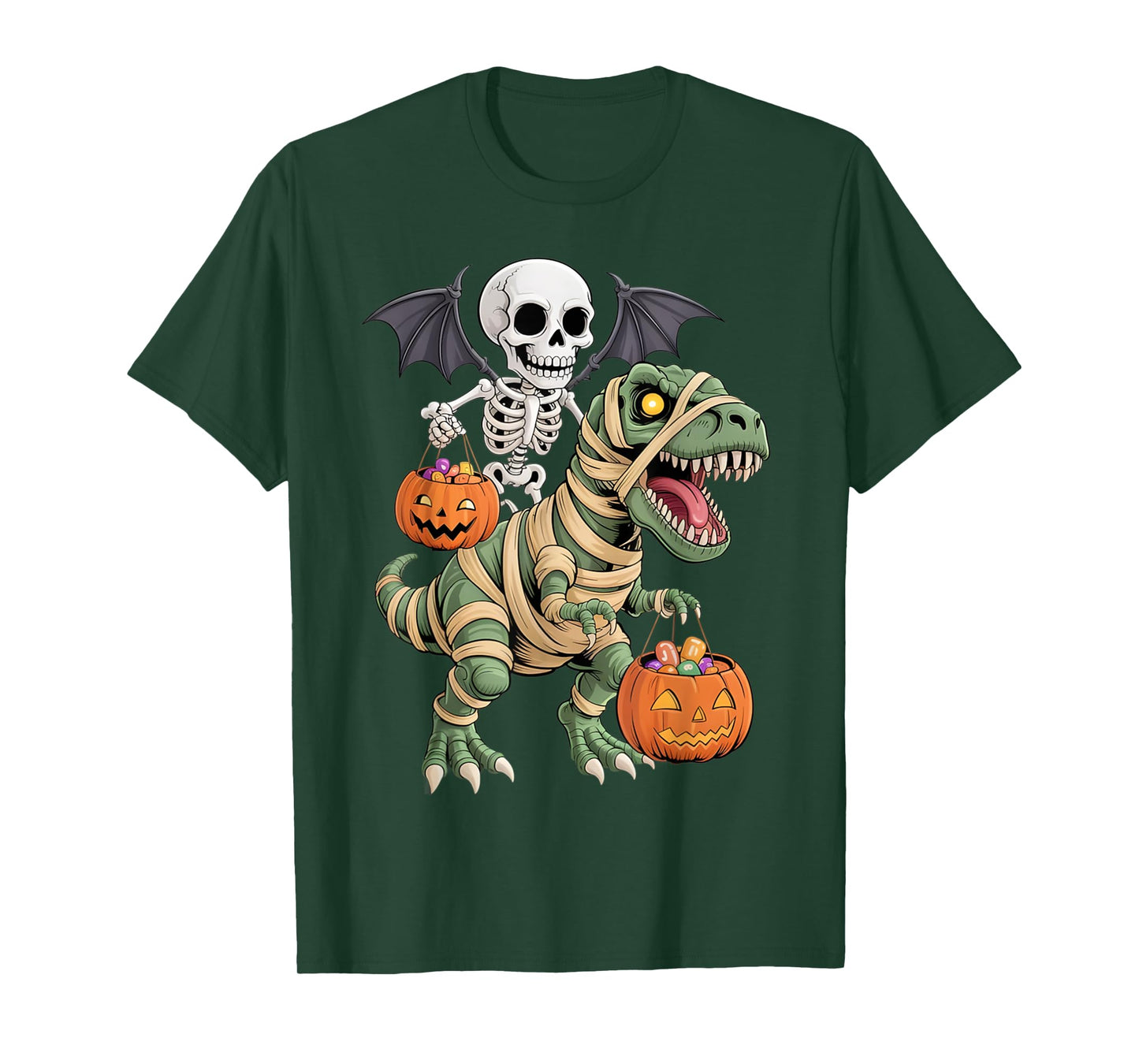Skeleton Riding Mummy Dinosaur T rex Halloween Pumpkin Gifts T-Shirt