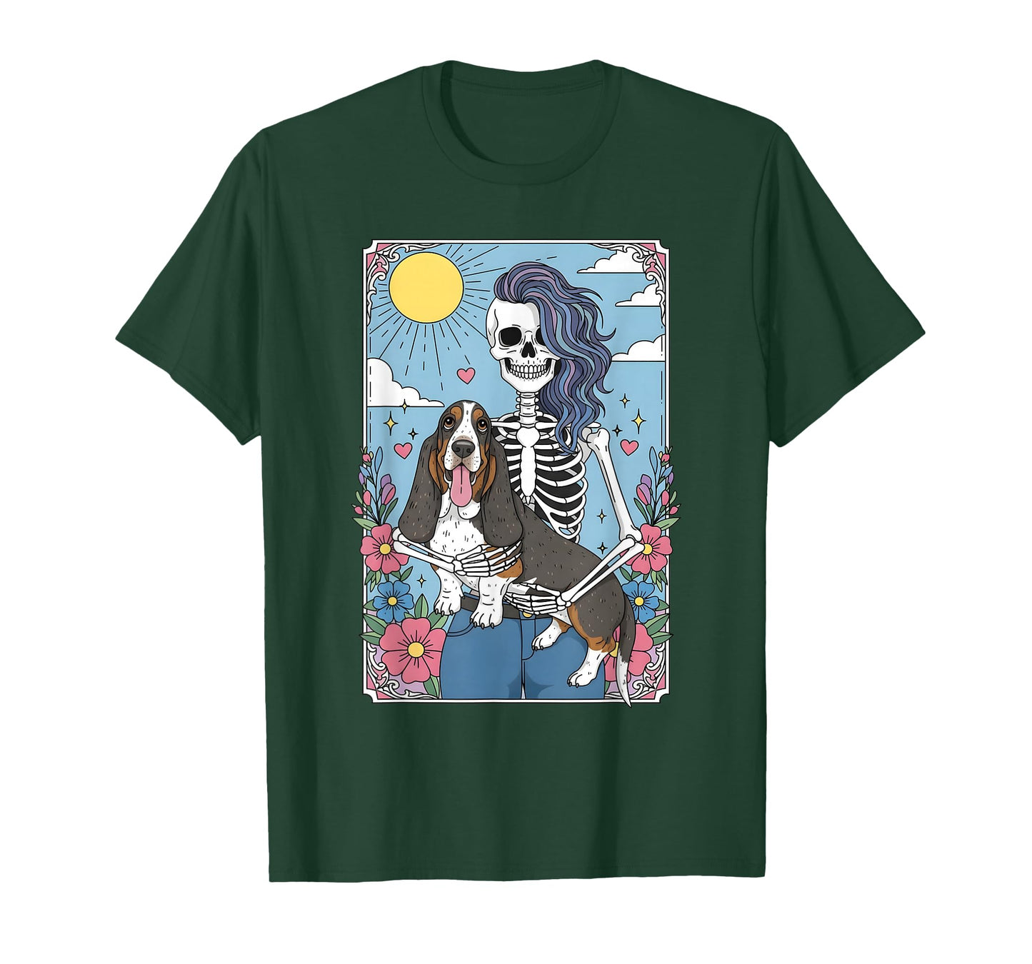 Basset Hound Dog Tarot Card Halloween Costume Skeleton T-Shirt