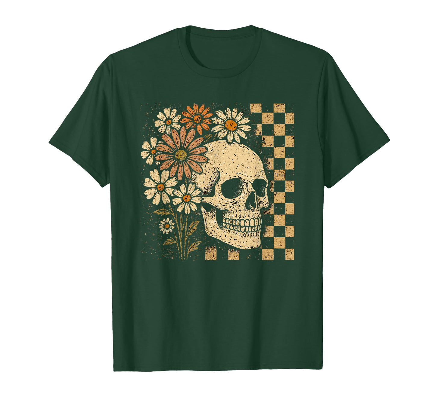 Halloween Skull Floral Grunge Vintage Mens Womens Kids T-Shirt