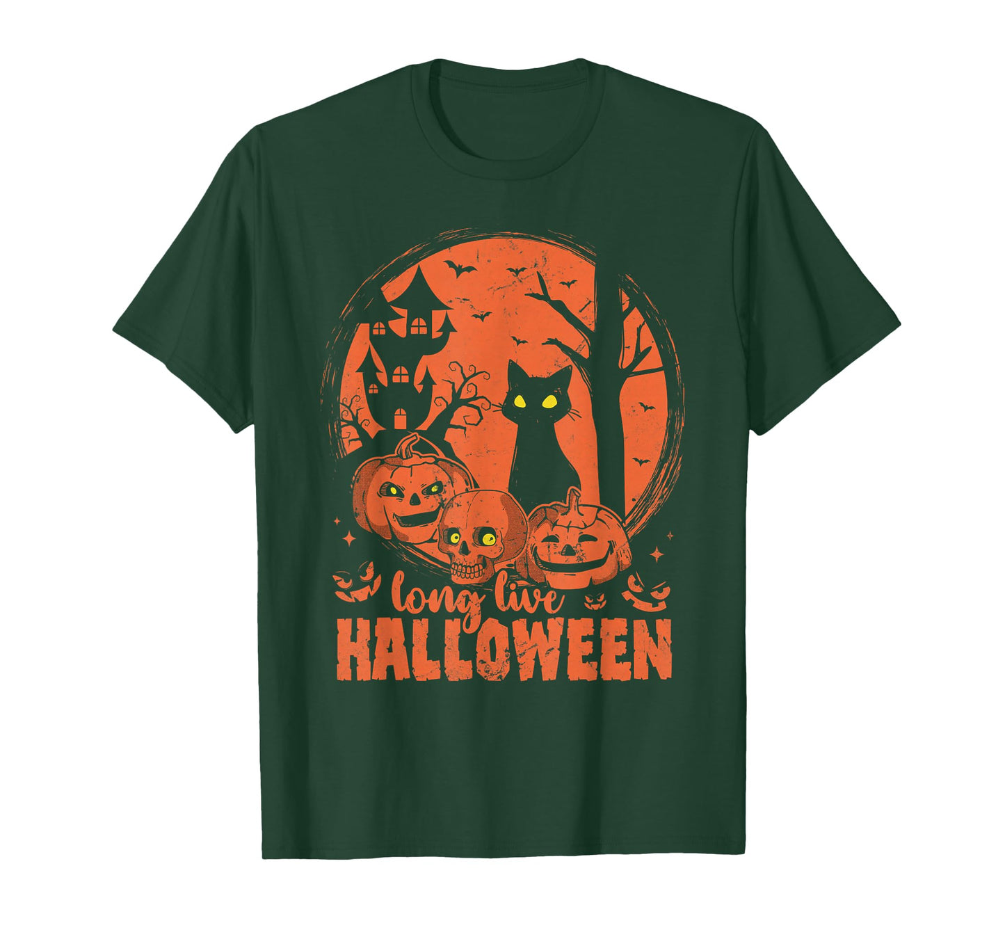 Long Live Halloween Scary Spooky Pumpkin Black Cat T-Shirt