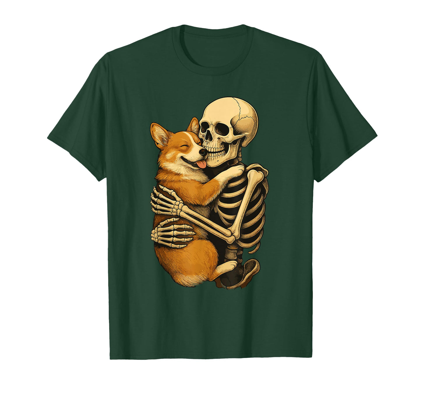 Skeleton Hugging Pembroke Welsh Corgi T-Shirt