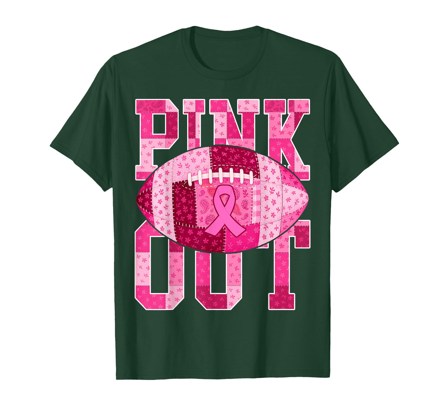 Pink Out Tackle Breast Cancer Awareness Football Patchwork T-Shirt