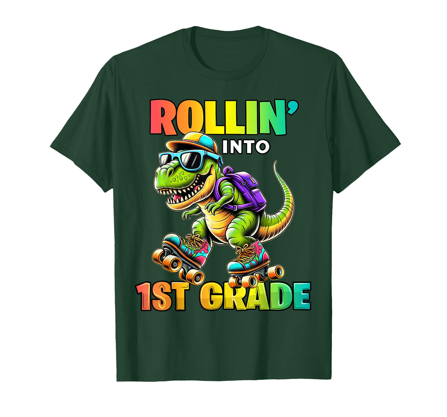 1st Grade Back To School First Day Boys Rollin into T Rex T-Shirt