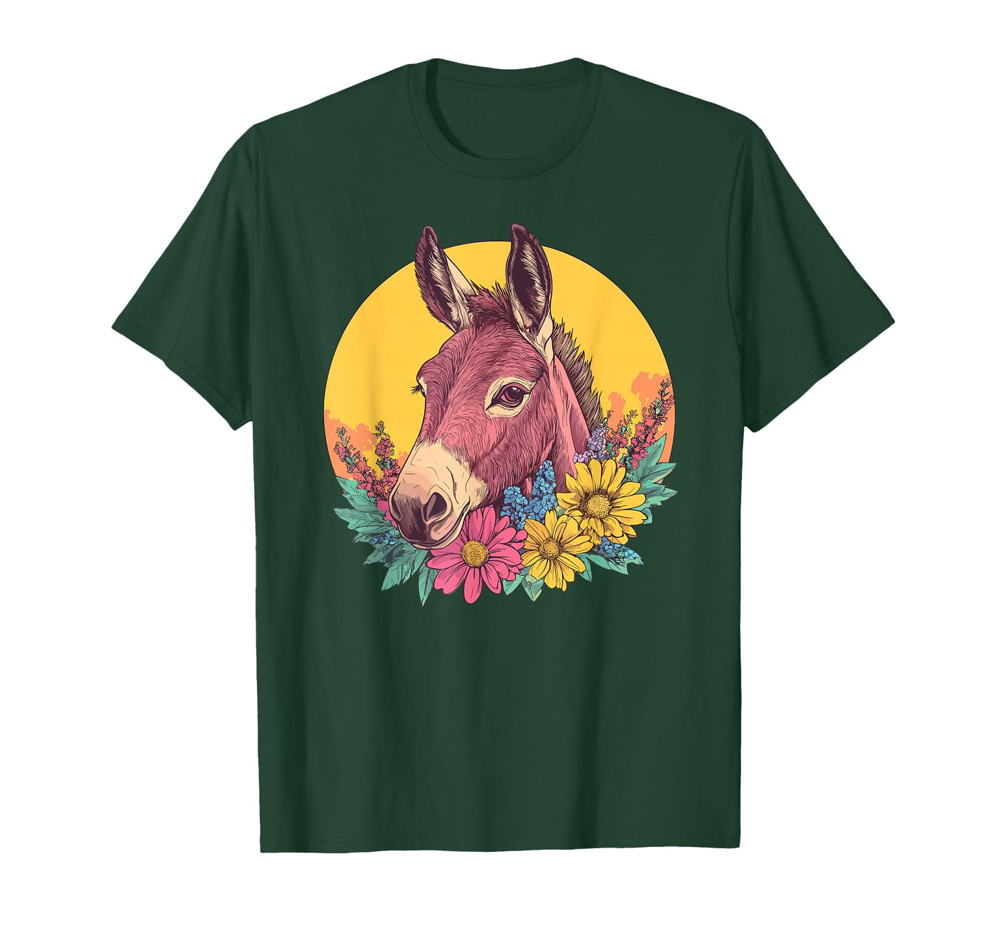 Donkey In Flowers With Yellow Sun T-Shirt