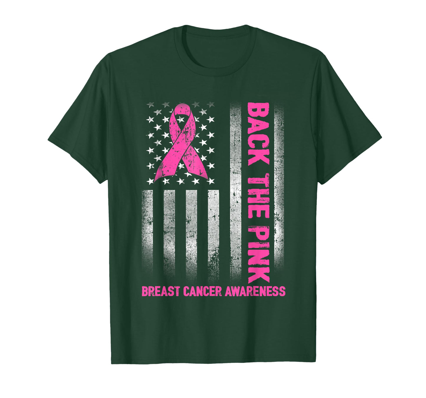 Back The Pink Ribbon American Flag Breast Cancer Awareness T-Shirt