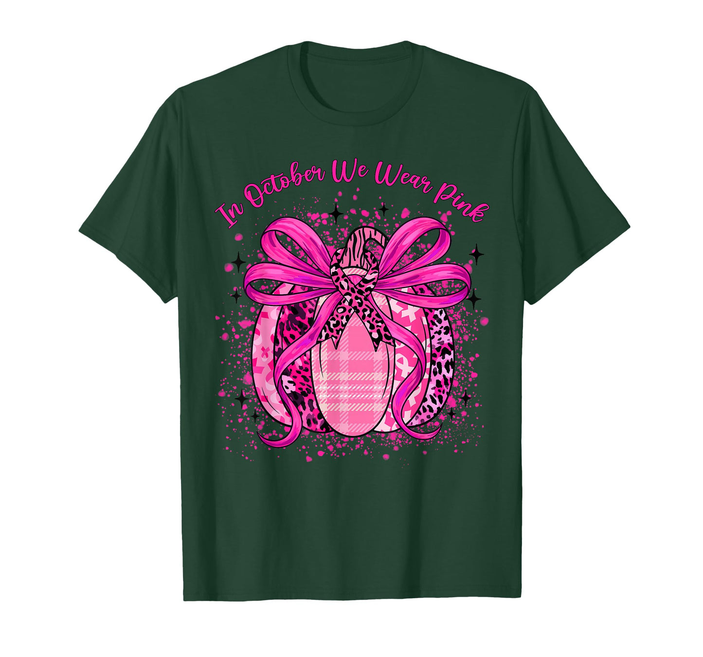 in October We Wear Pink Breast Cancer Pumpkin Ribbon Women T-Shirt