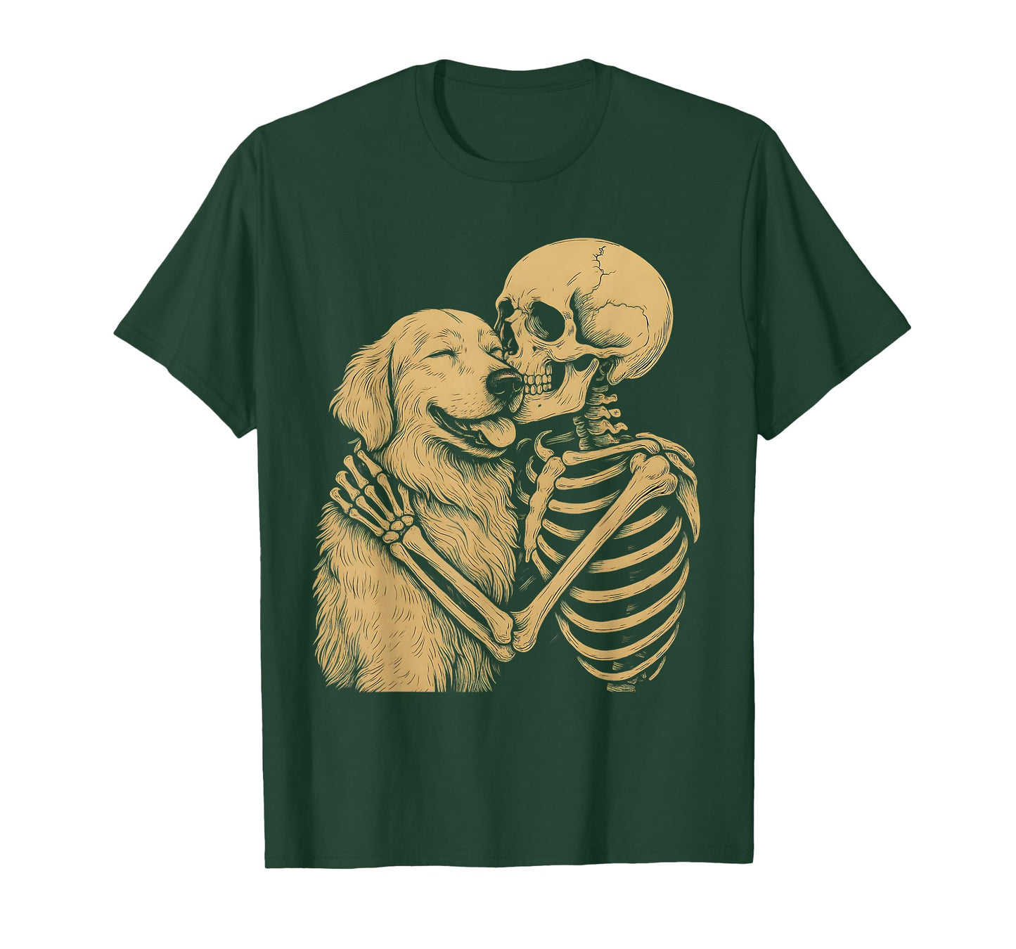 Skeleton Hugging Golden Dog Retriever Lover T-Shirt