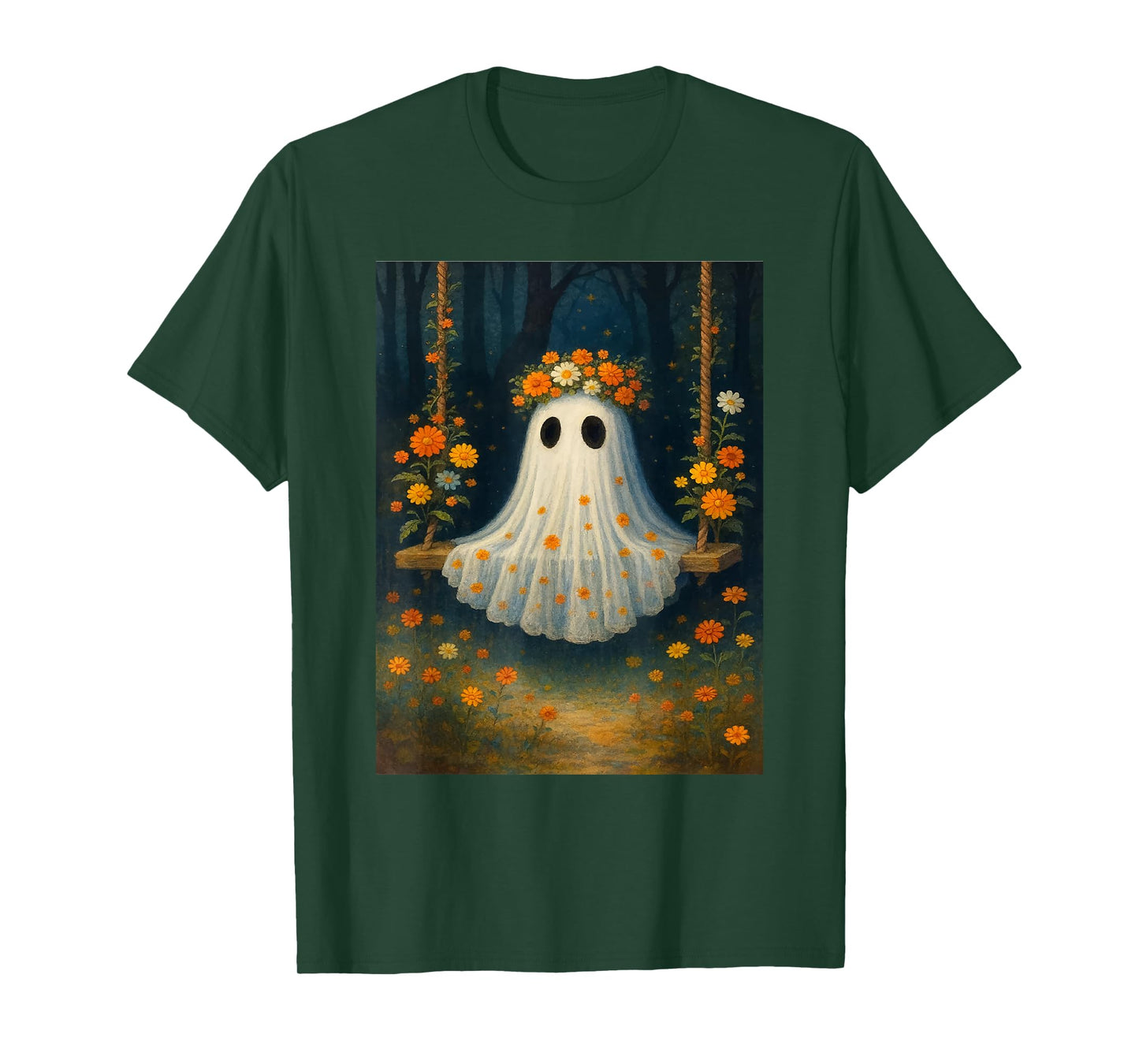 Vintage Floral Ghost Halloween Ghost in The Forest Gothic T-Shirt