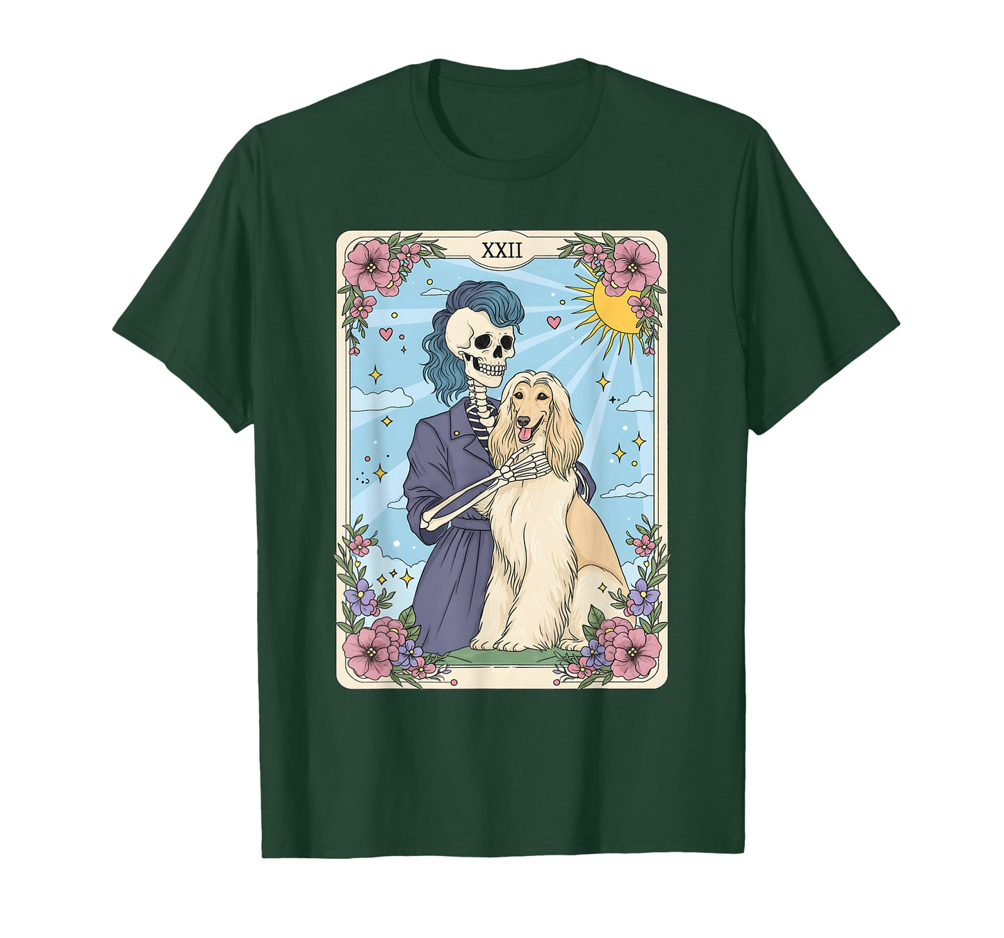 Afghan Hound Dog Tarot Card Halloween Costume Skeleton Retro T-Shirt