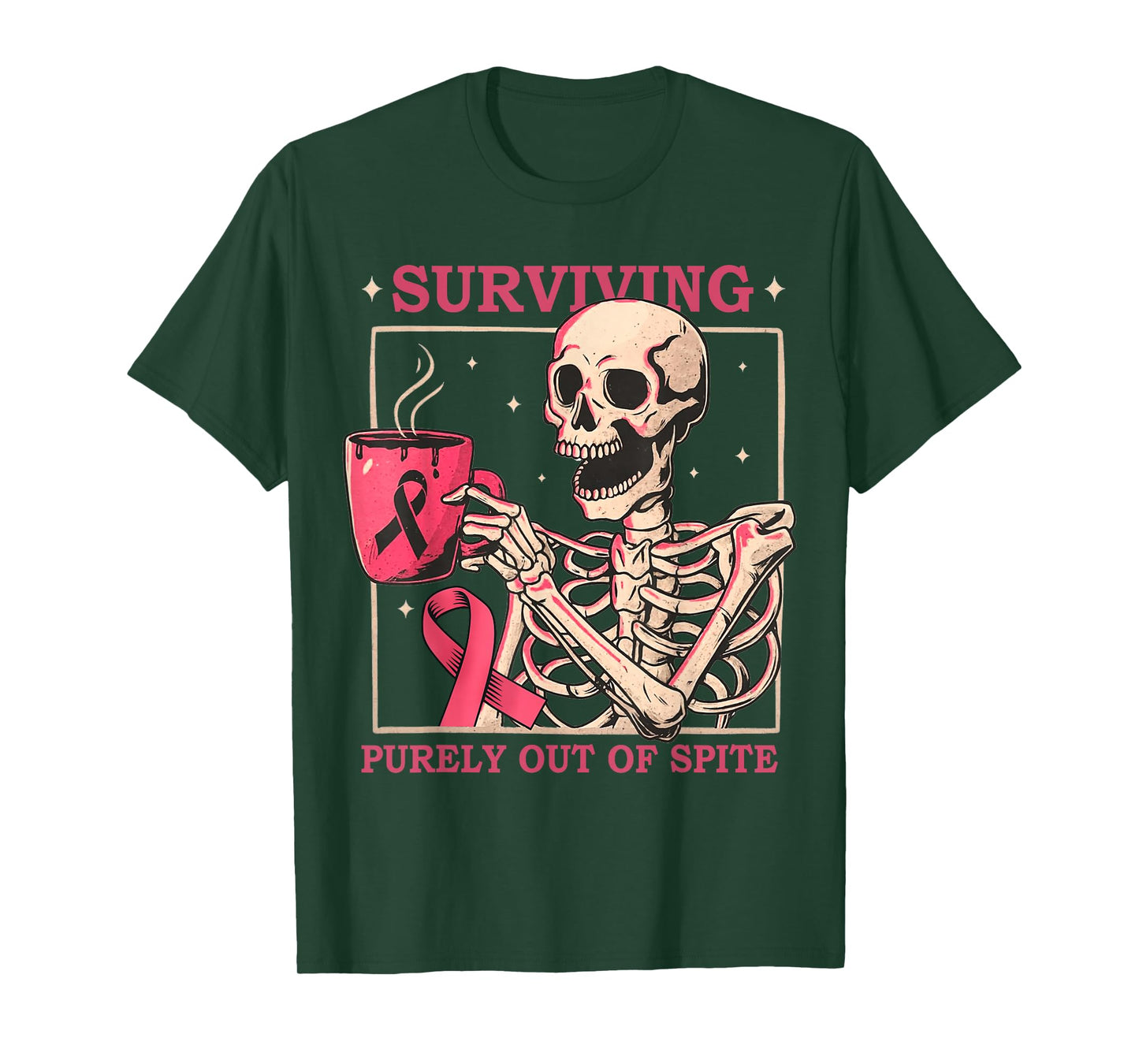 Surviving Purely Out of Spite Funny Skeleton Breast Cancer T-Shirt