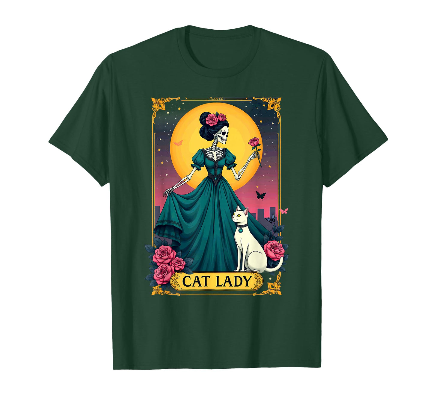 Retro Cat Lady Tarot Card Skeleton Halloween T-Shirt