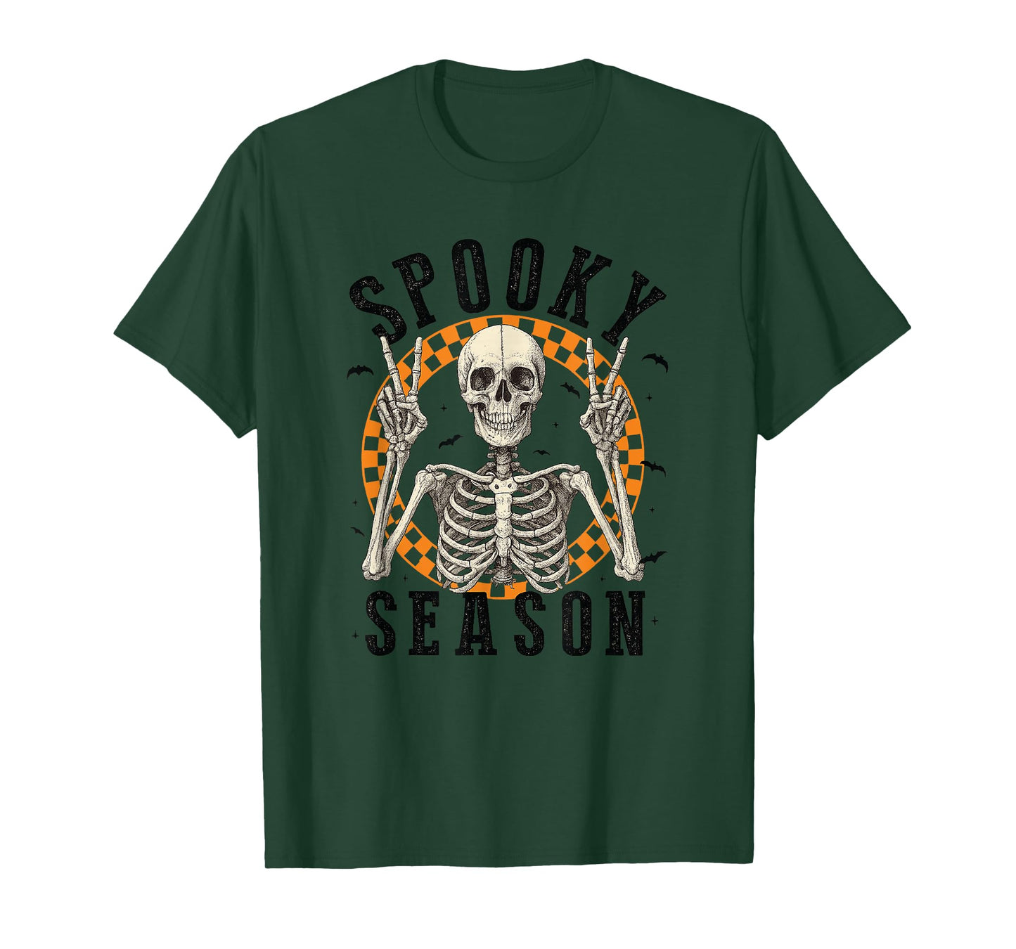 Spooky Season Skeleton Peace Sign Halloween Bats T-Shirt
