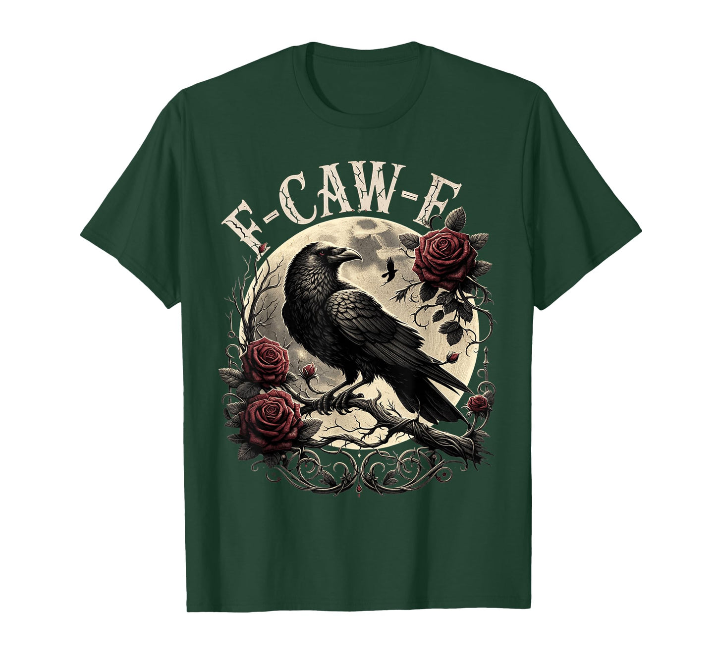 Black Crow F-Caw-F Raven Bird Saying Graphic Retro Floral T-Shirt