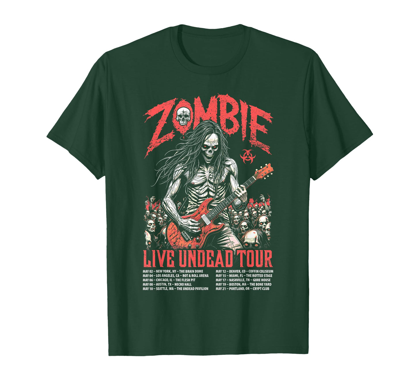 Guitar Guitarist Zombie Skeleton Live Undead Halloween Music T-Shirt