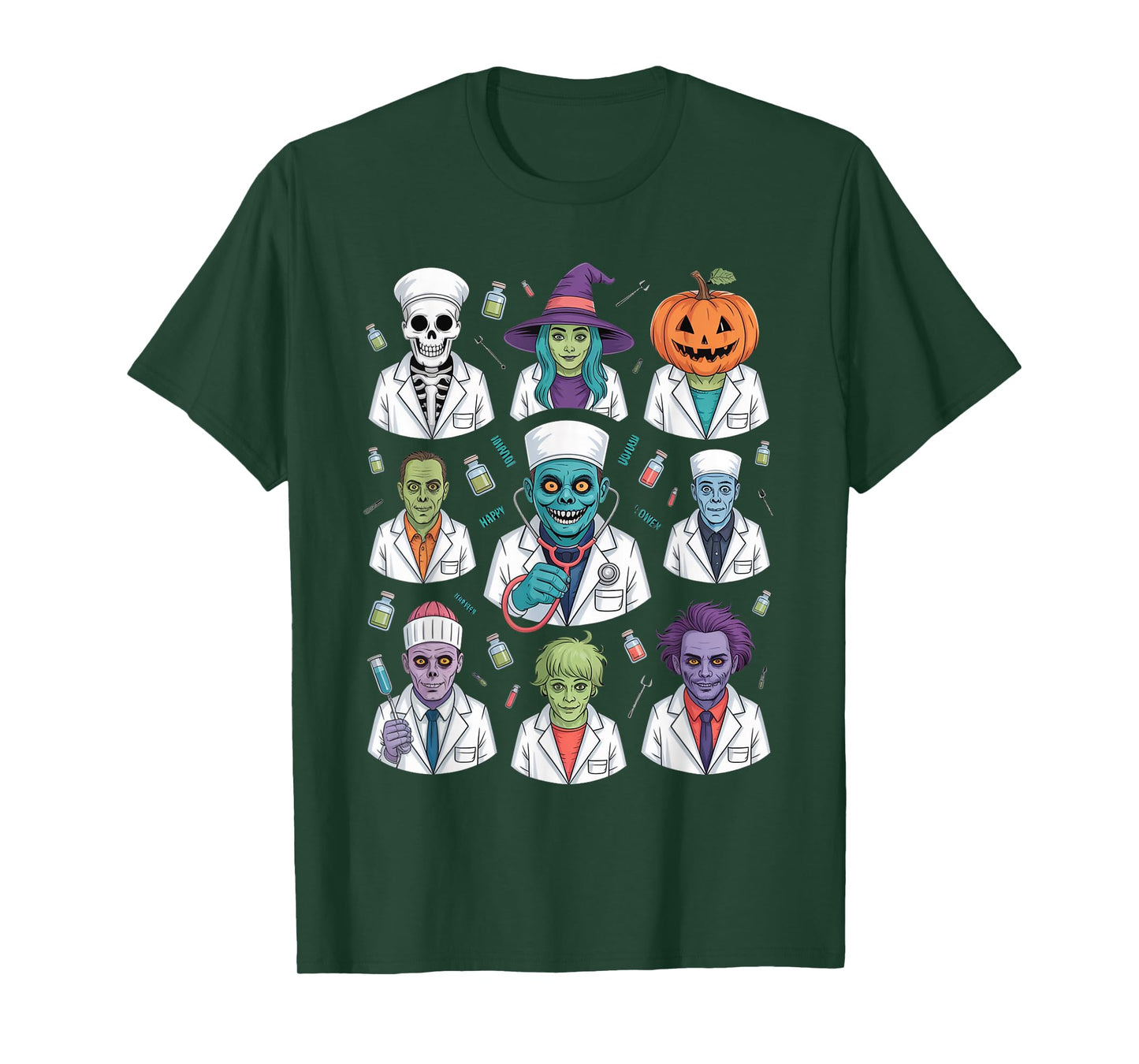 Ghost Nurses Halloween Crew Funny Costume Scrub Top Women T-Shirt