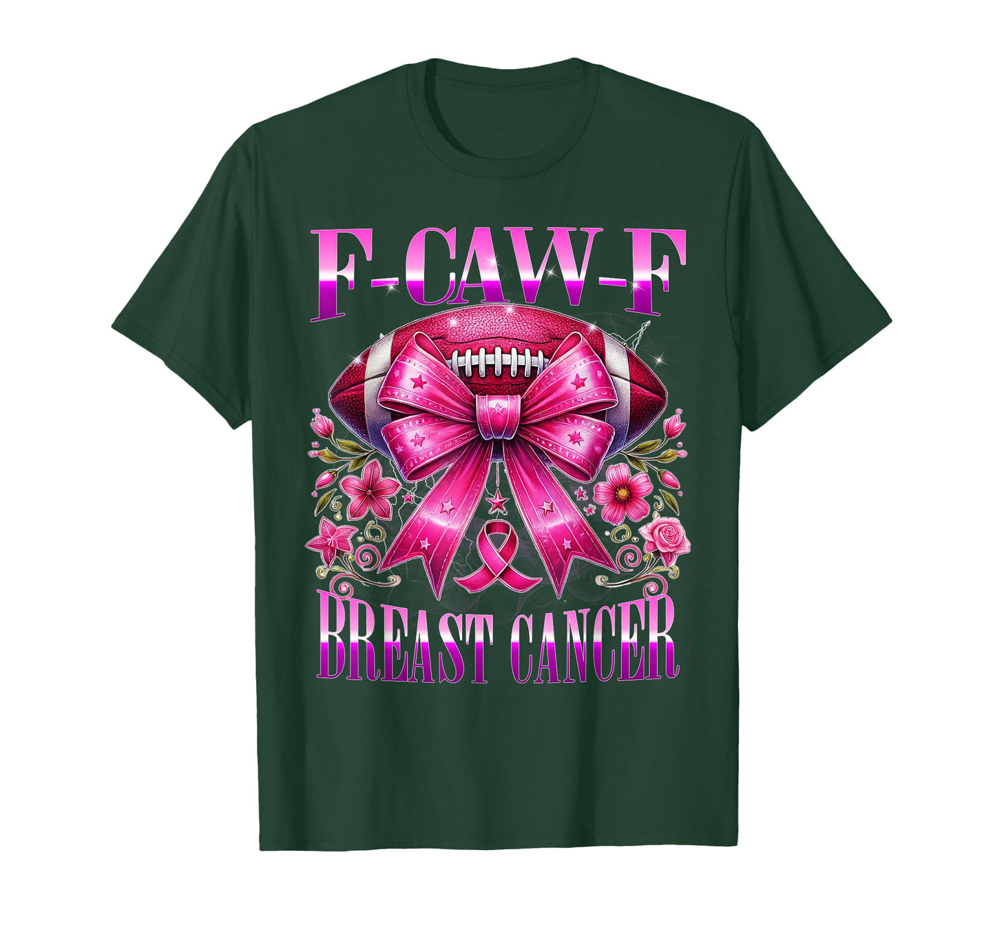 F Caw F Football Pink Bow Cancer Awareness Art Design T-Shirt