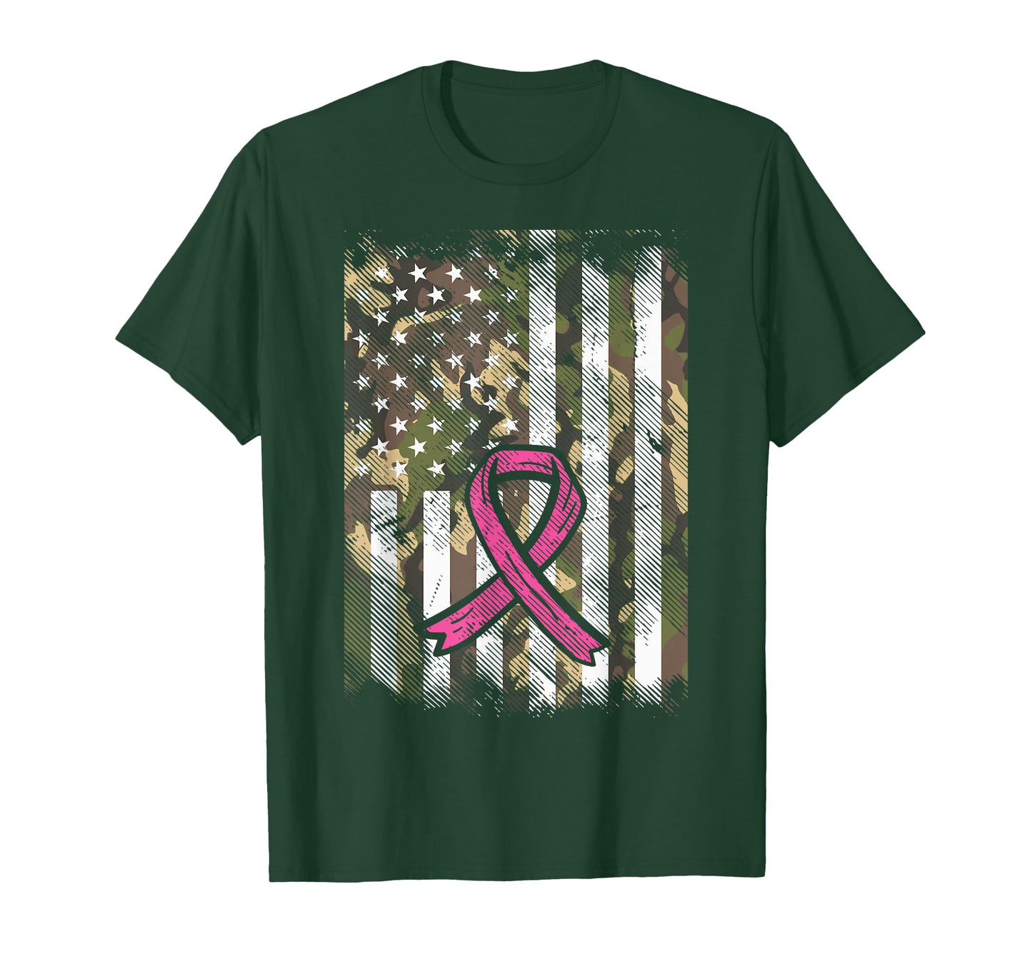 Camo Flag Pink Ribbon Breast Cancer Awareness Patriotic T-Shirt