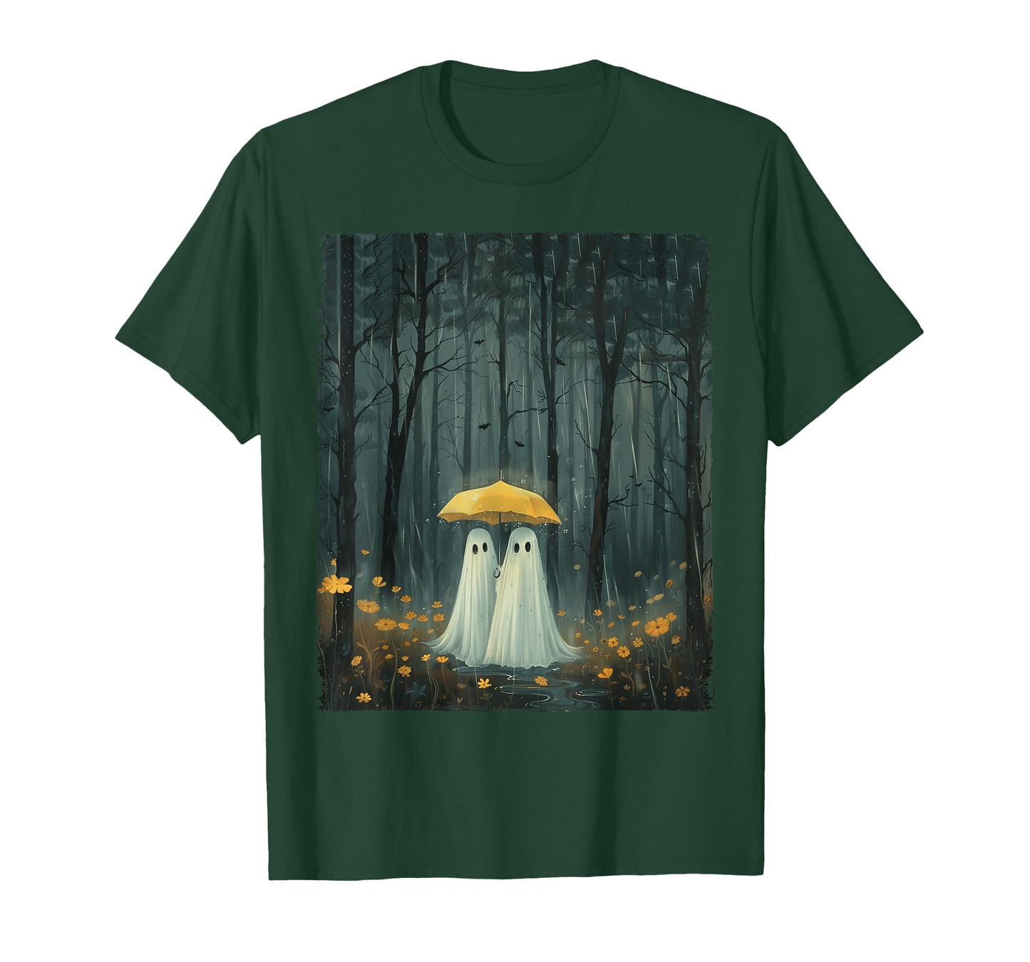Floral Ghost Holds Umbrella Couple Spooky Season Women Men T-Shirt
