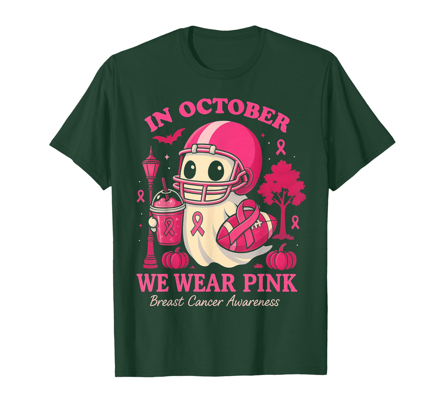 HUGvyn in October We Wear Pink Ghost Halloween Breast Cancer T-Shirt