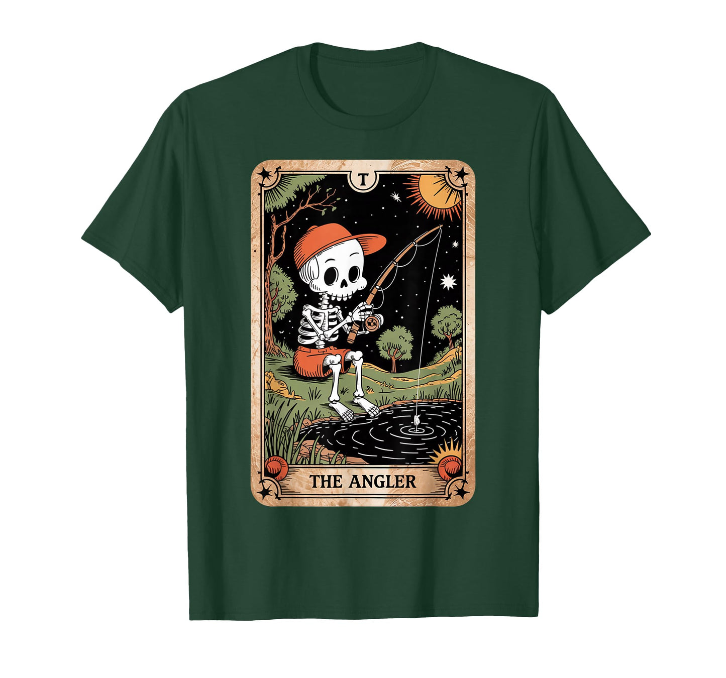 The Angler Skeleton Tarot Card Vintage Funny Fishing Gifts T-Shirt