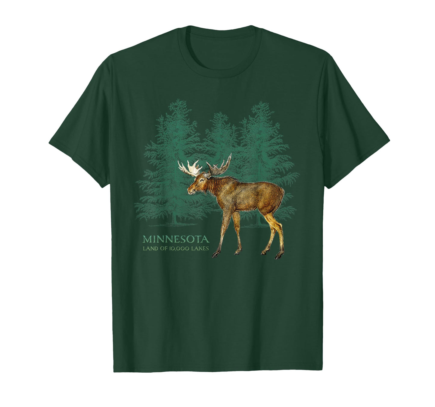 Minnesota Land of 10,000 Lakes Vintage Moose Tree Silhouette T-Shirt