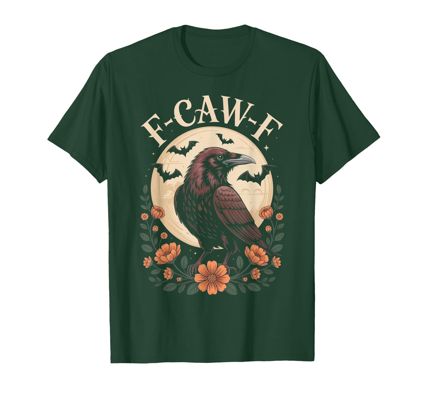 Black Crow F-Caw-F Raven Bird Saying Graphic Retro Floral T-Shirt