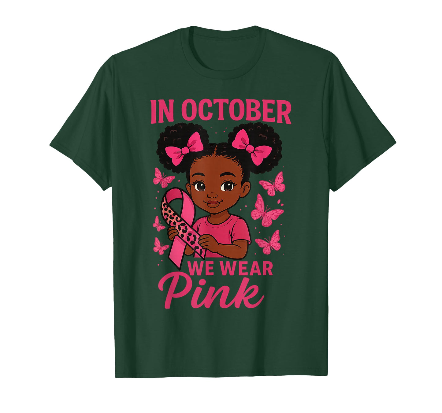 Messy Bun in October We Wear Pink Cute Black Girl Toddlers T-Shirt