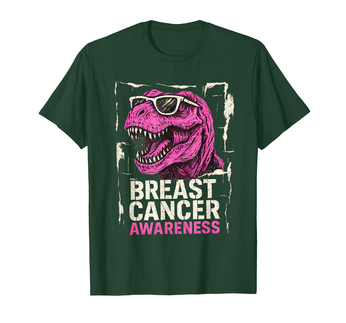 October Pink T Rex Dinosaur Wearing Sunglasses Breast Cancer T-Shirt