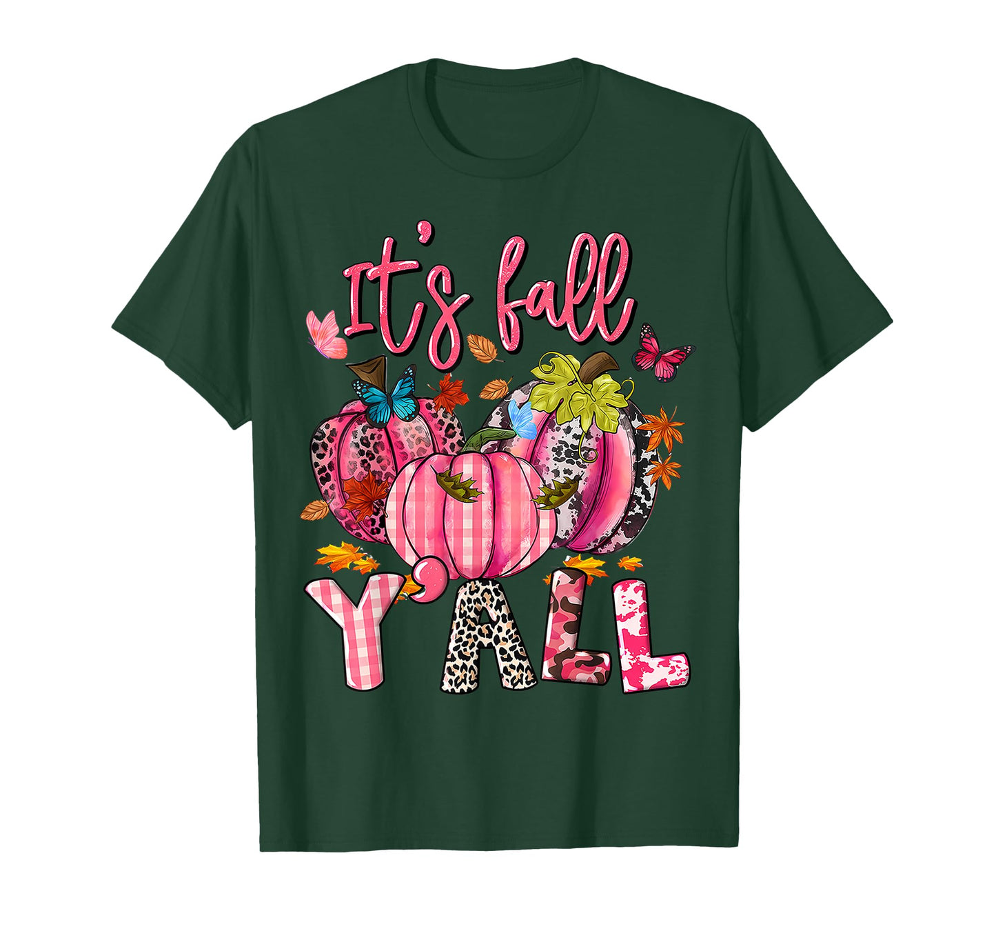 It's Fall Y'all Pumpkins Pink Ribbon Breast Cancer Awareness T-Shirt