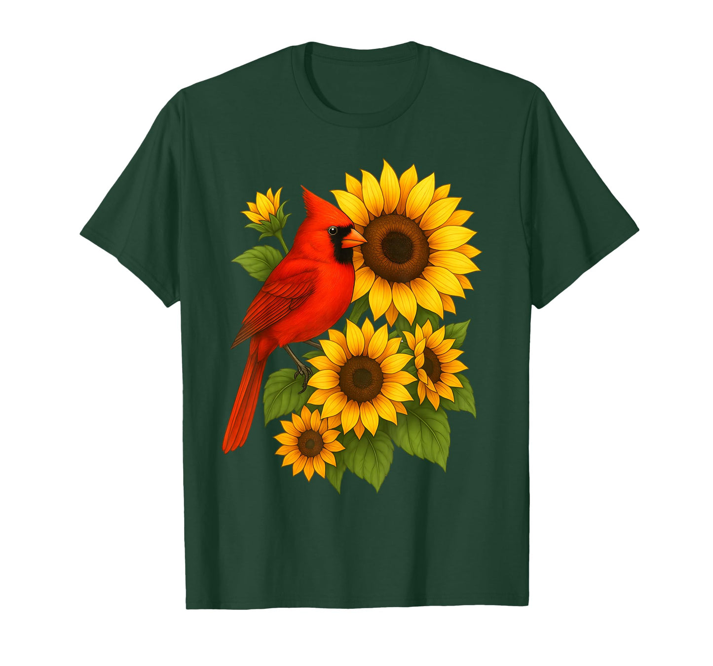 Red Cardinal Bird Sunflower Summer Floral Women T-Shirt