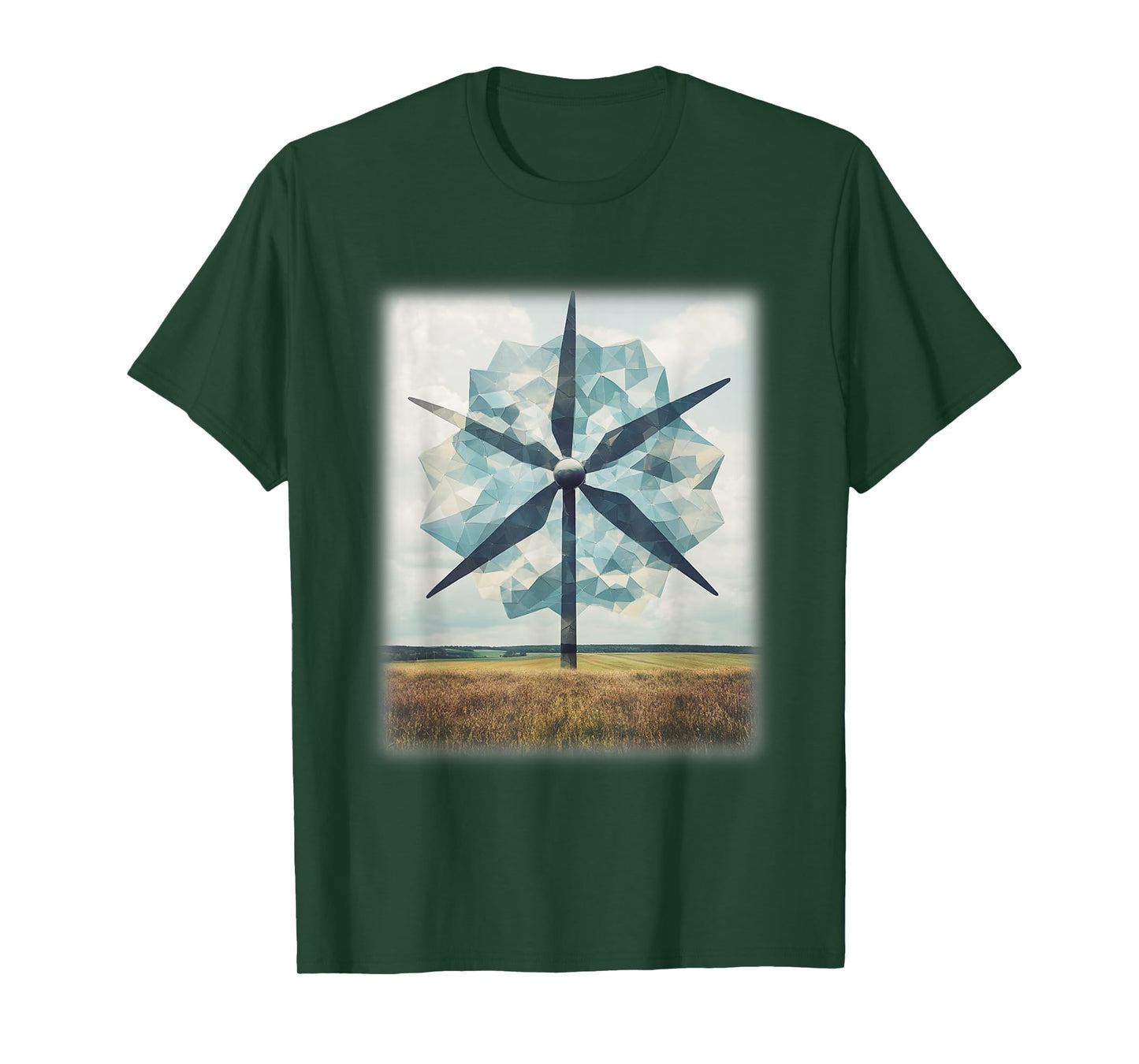 Geometric Windmill Farm Modern Abstract Landscape Design T-Shirt