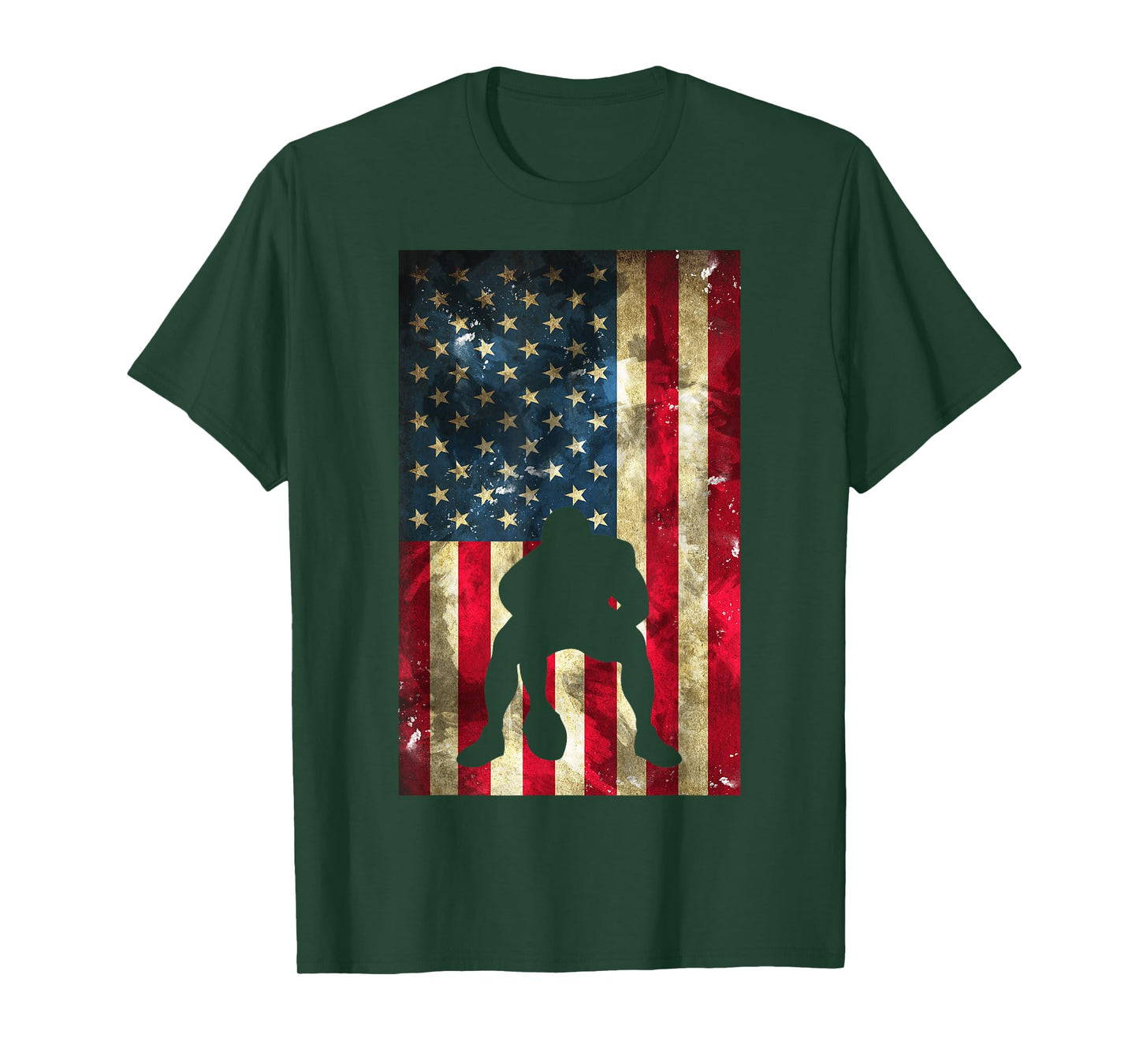 American Football Lineman - Offensive Player On USA Flag T-Shirt
