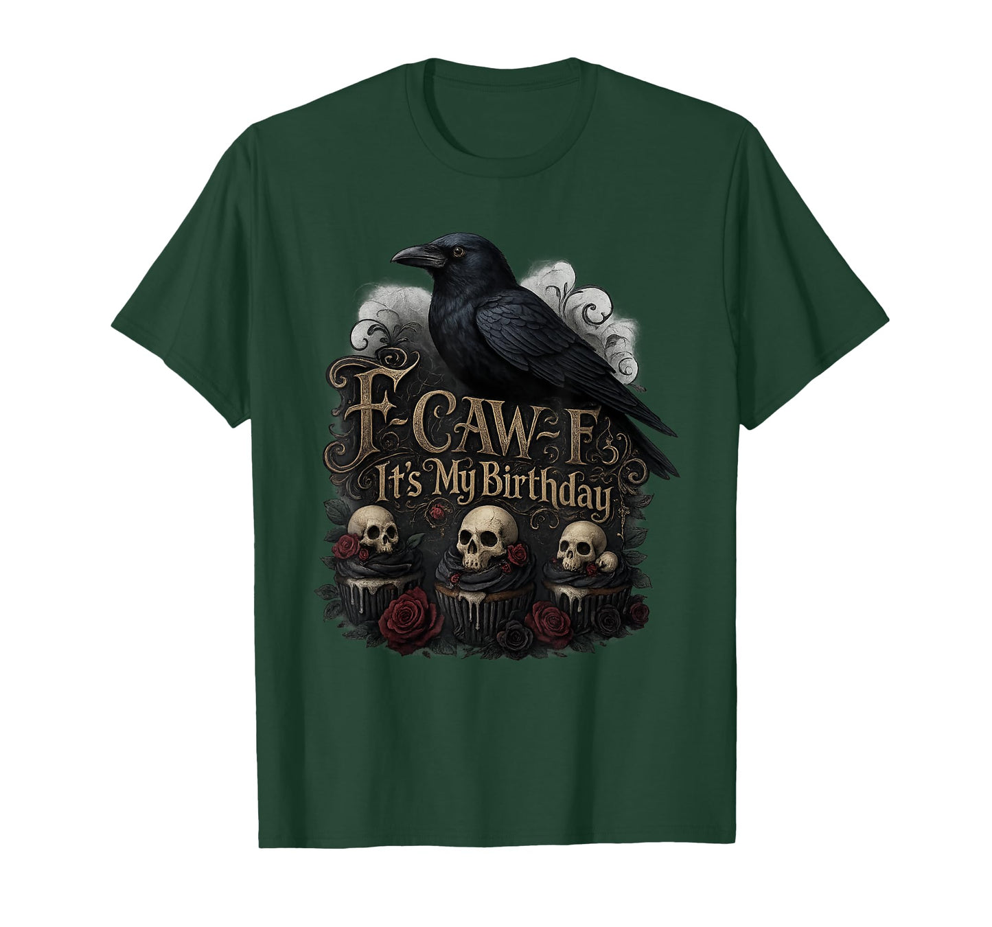 F-CAW-F It's My Birthday Black Crow Goth Skull Roses Vintage T-Shirt
