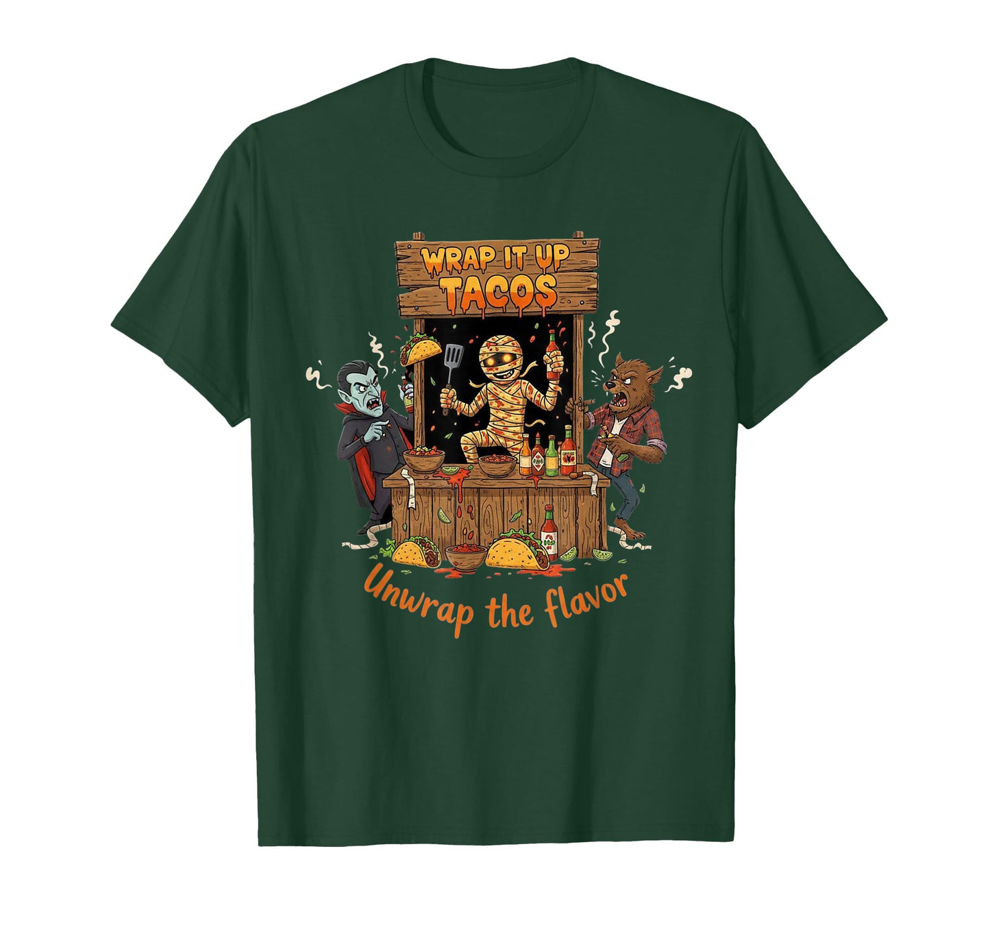 Wrap It Up Tacos Unwrap The Flavor Funny Halloween T-Shirt