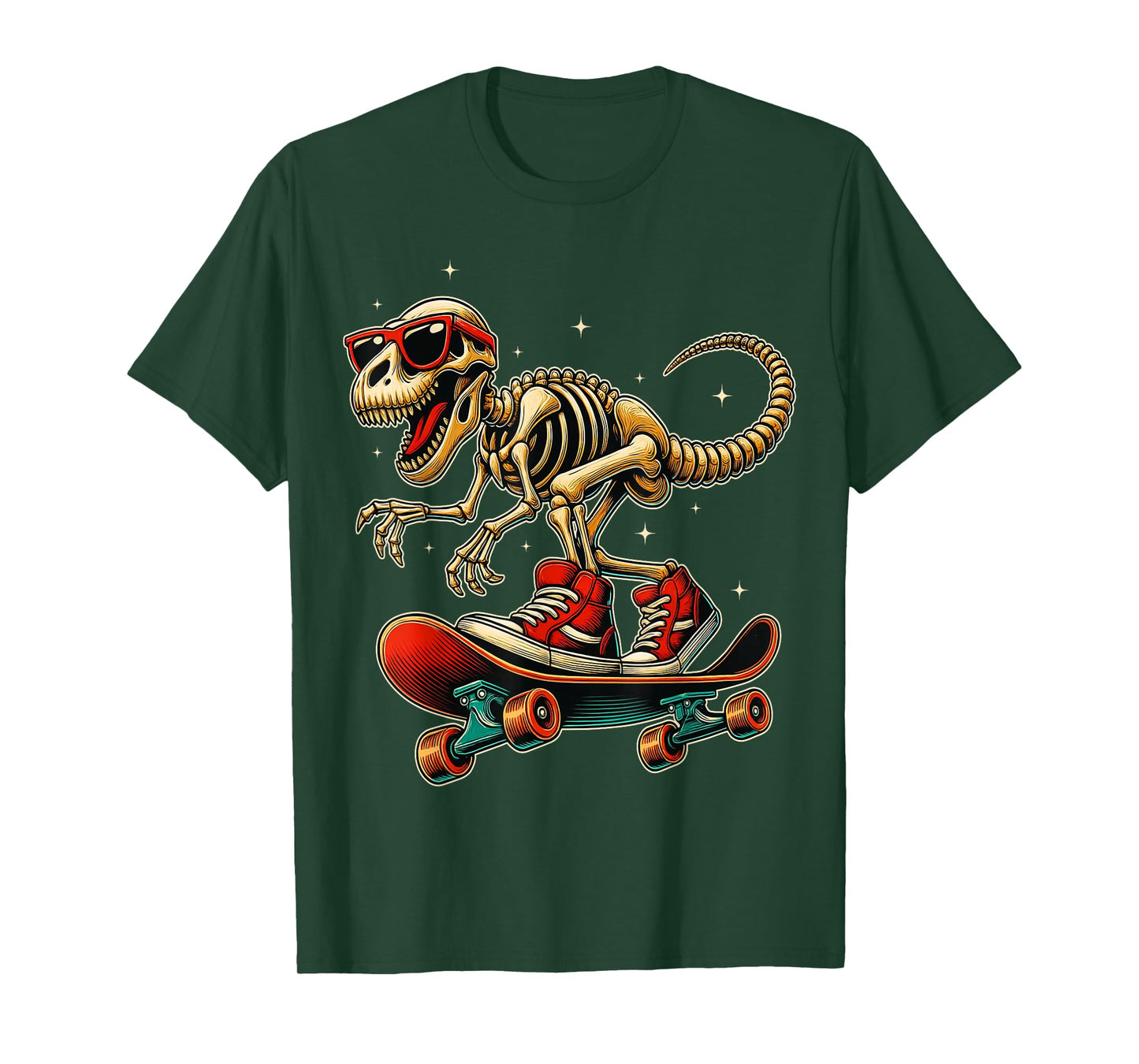 Funny Skater T-Rex Skeleton Cool Dinosaur Skateboarding T-Shirt