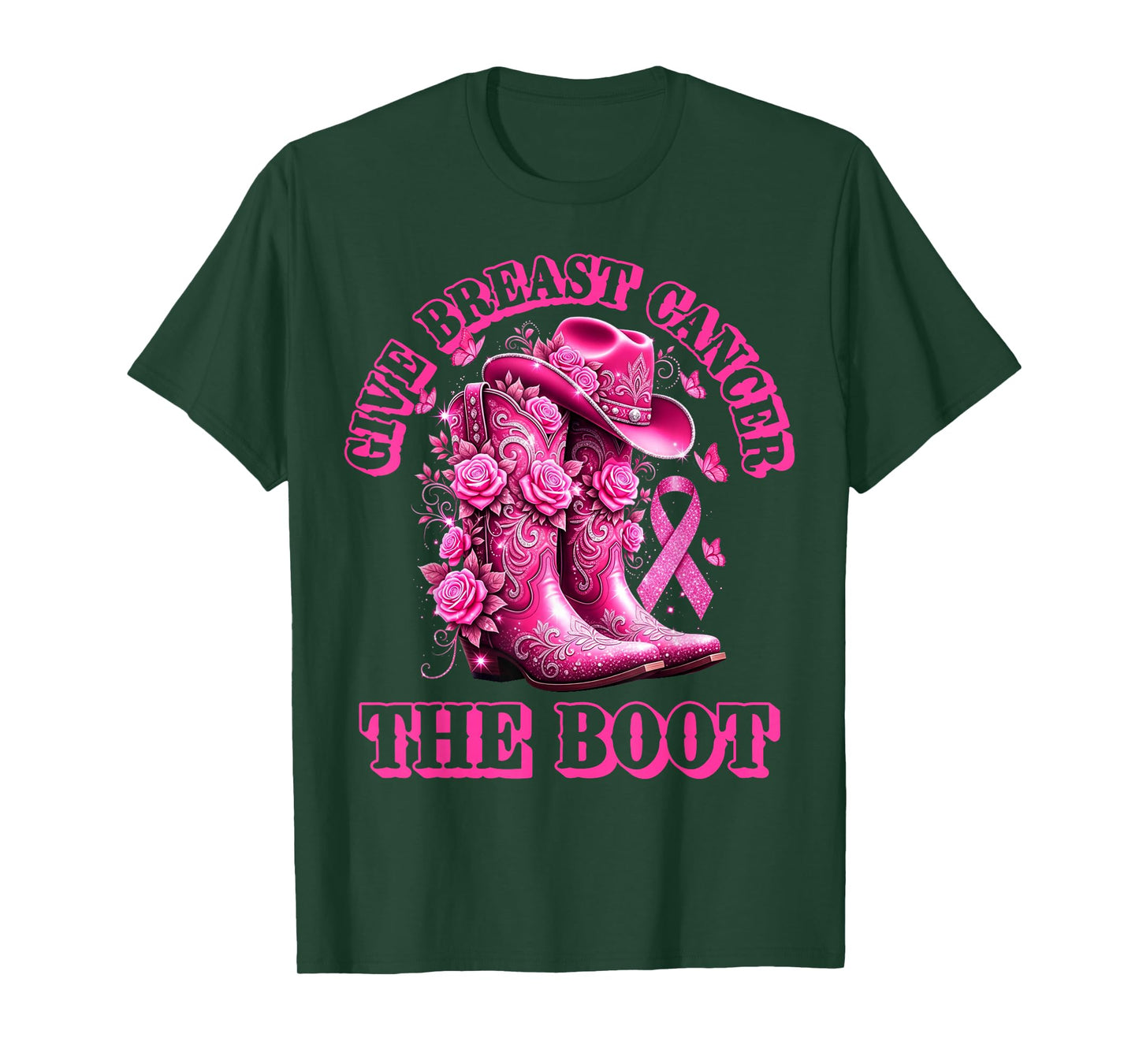 Give Breast Cancer The Boot Cowgirl Pink Ribbon Western T-Shirt